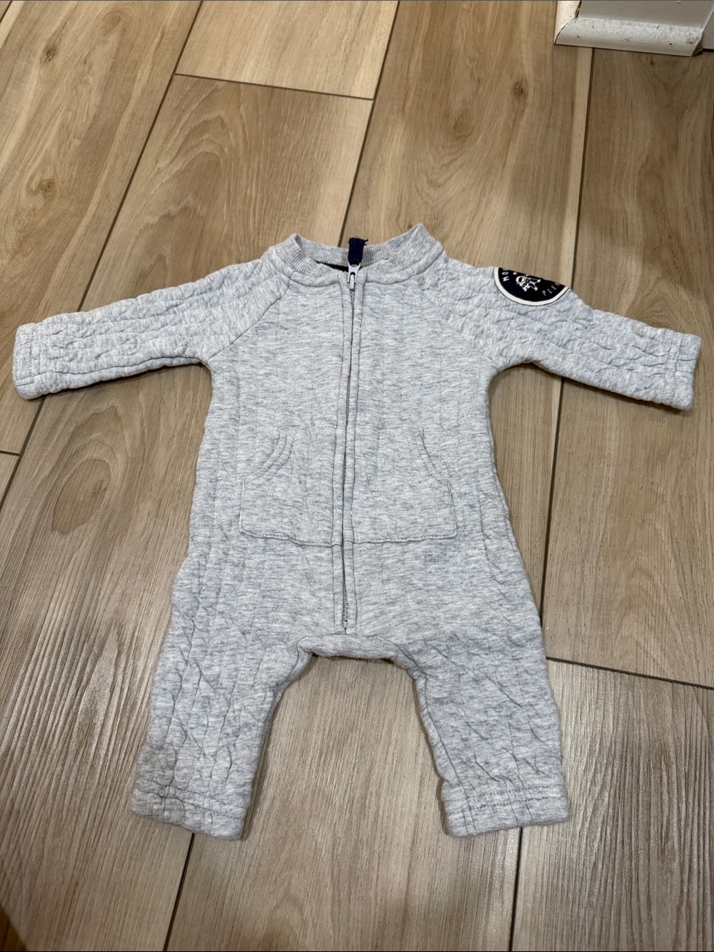 Gray Quilted Zip-Front Baby One-Piece
